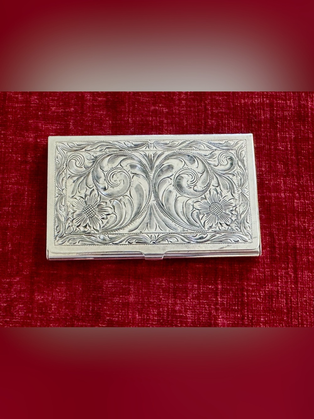 Vintage VOGT Sterling Silver Hand Engraved Business Card Case Holder Scroll .925